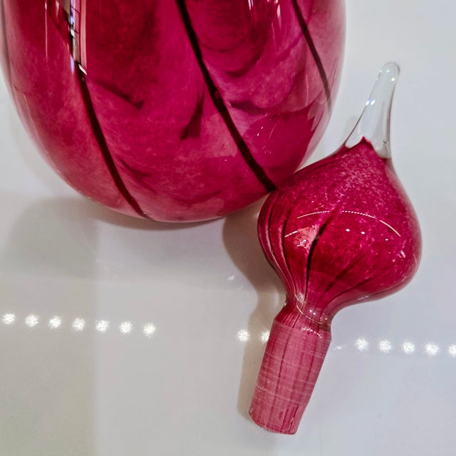 Vintage Mtarfa Cranberry Art Glass Decanter With Stopper, Hand-Blown in Malta For Sale - Image 4 of 7
