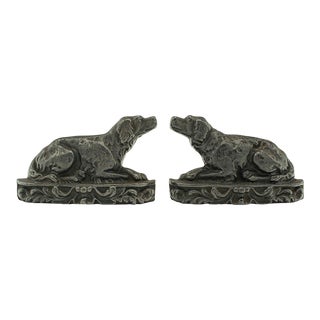 1900s Victorian Pair of Antique Dog Door Stops, English, Iron, Decorative Bookends For Sale
