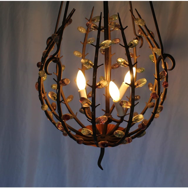 Mid-Century Iron & Semi-Precious Stones Chandelier After Andre Dubrevil For Sale - Image 11 of 12
