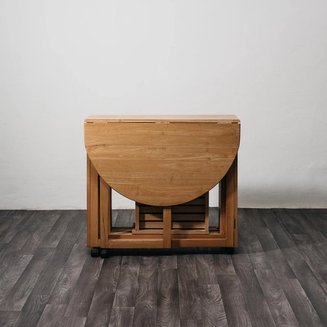 Wood Vintage Drop-Leaf Opening Table and Folding Chairs, 1980s, Set of 5 For Sale - Image 7 of 14