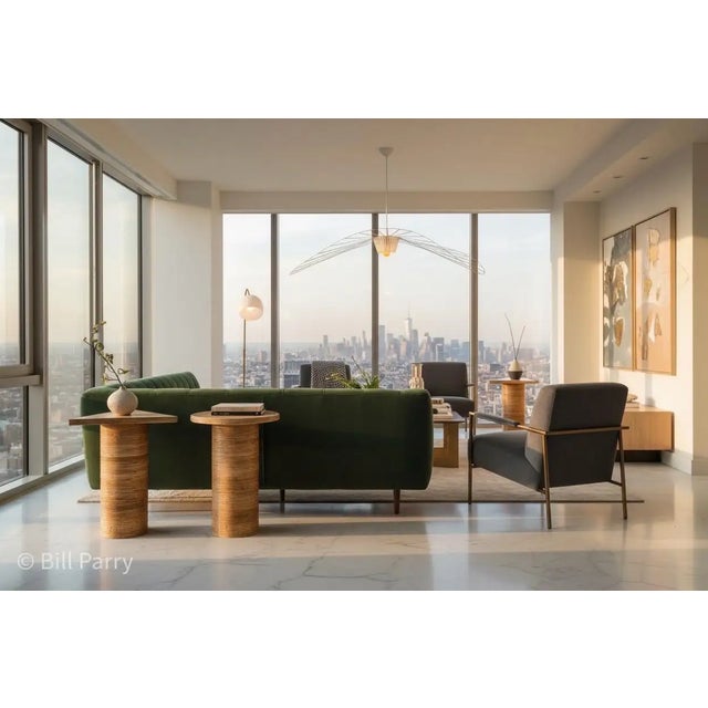 Mid-Century Modern Geo Series Rattan Brass Tables For Sale - Image 3 of 4