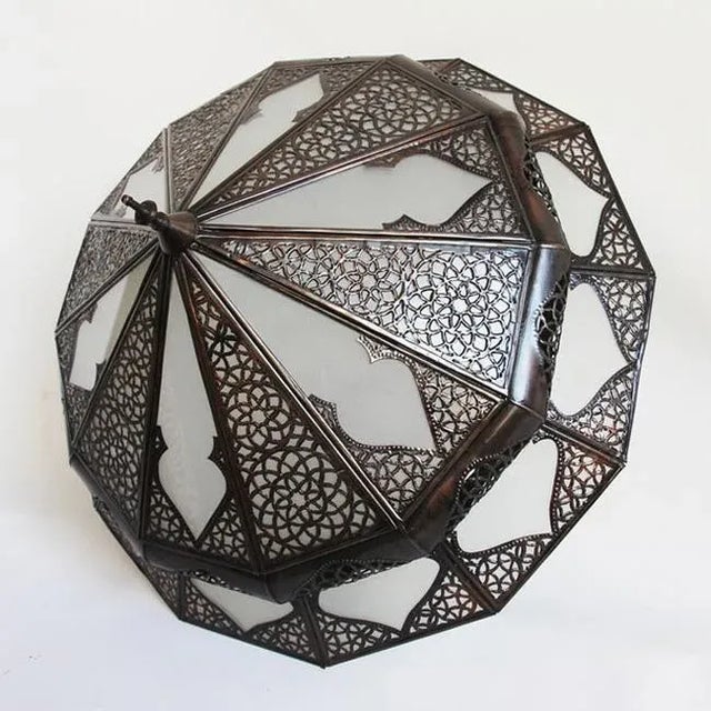 Late 20th Century Vintage Moroccan Metal Frosted Dish Pendant Light For Sale - Image 5 of 9