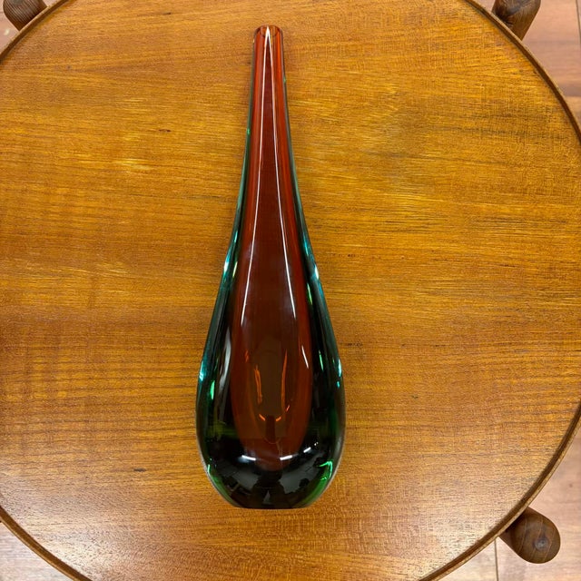 Vintage Mid Century Modern Sommerso Style Cased Art Glass Bud Vase in Ruby Red and Emerald Green For Sale - Image 11 of 12