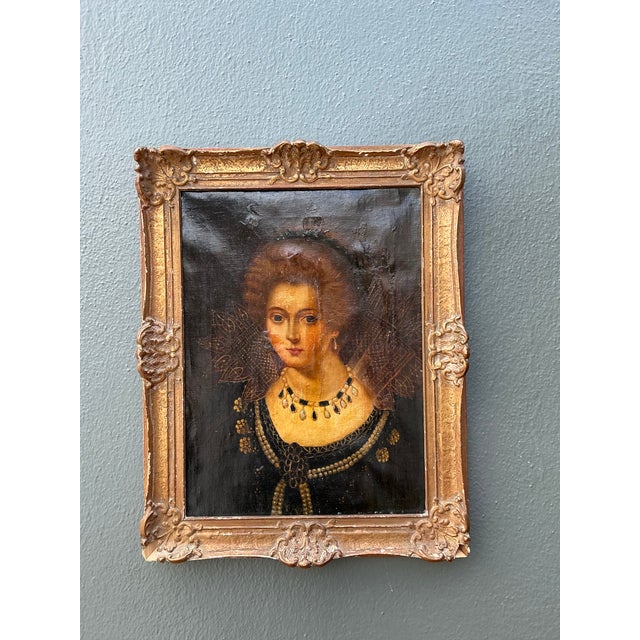 Vintage Original 19th Century Oil Portrait on Canvas For Sale - Image 10 of 12