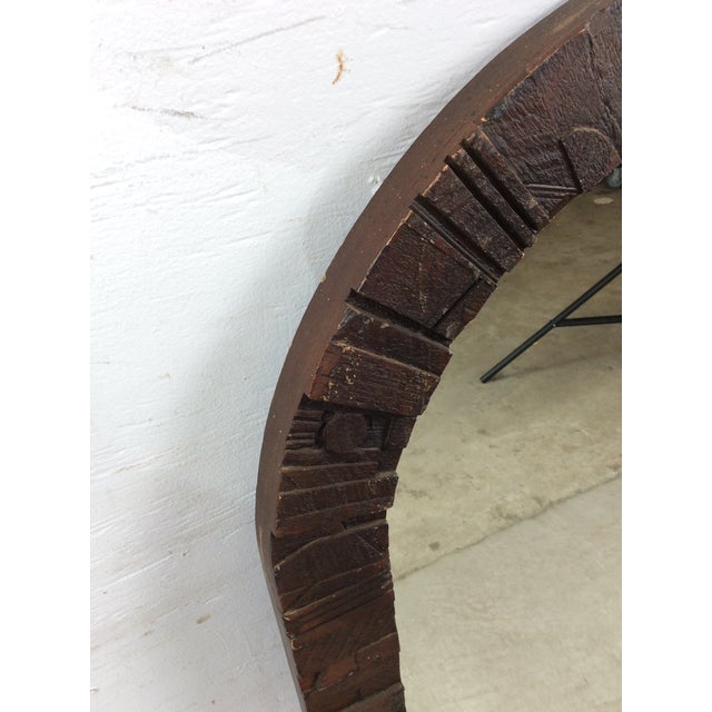 Mid Century Modern Arch Top Wall Mirror With Brutalist Style Wood Frame For Sale - Image 10 of 18