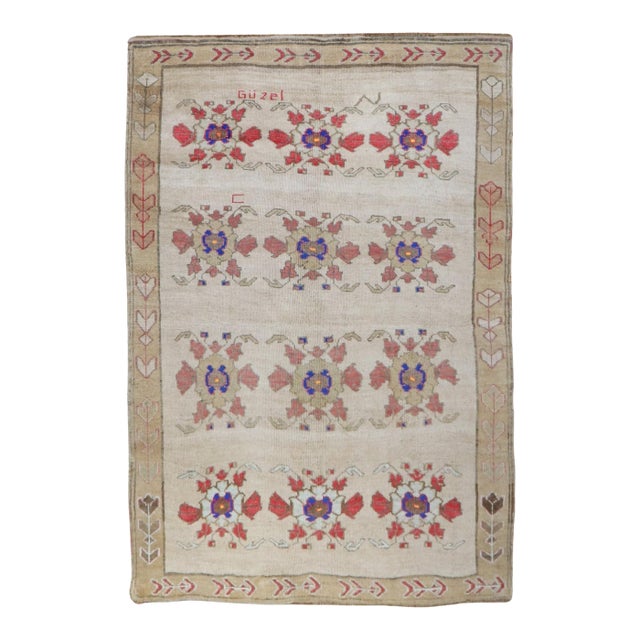 Vintage Zabihi Collection Turkish Kars Beautiful Floral Rug - 5'7" x 7'11" For Sale