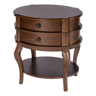 Ethel 25 in. W Oval Wood 2 Drawer Accent Table with Open Shelf, Cherry For Sale