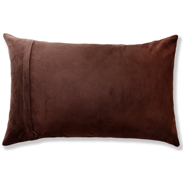 Textile Luxury Cognac Genuine Leather Patchwork Throw Pillow 16x24 | Handmade Rustic Modern Lumbar Cushion For Sale - Image 7 of 7