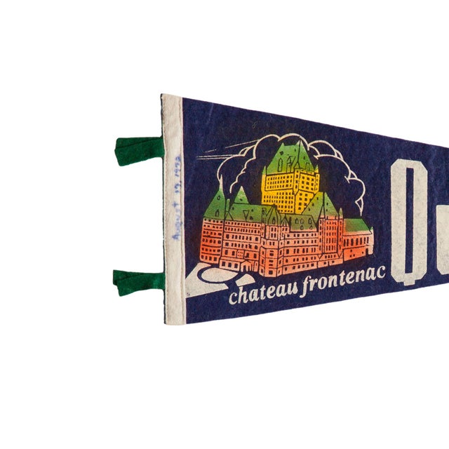 Vintage Chateau Frontenac Quebec felt flag pennant circa 1970. A mid-century souvenir from Quebec Canada that reads...