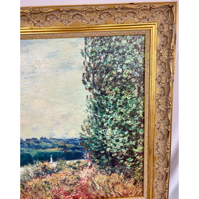 Late 20th Century Framed Oil on Canvas Impressionist River Landscape After Alfred Sisley – The Seine at Bouille For Sale In Greensboro - Image 6 of 8