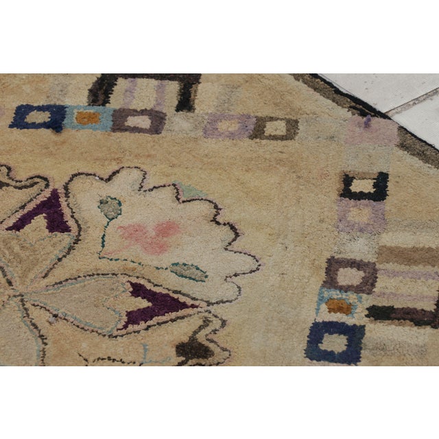Rug & Kilim Antique Hooked Rug in Beige-Brown With Medallion and Patterns From Rug & Kilim For Sale - Image 4 of 8