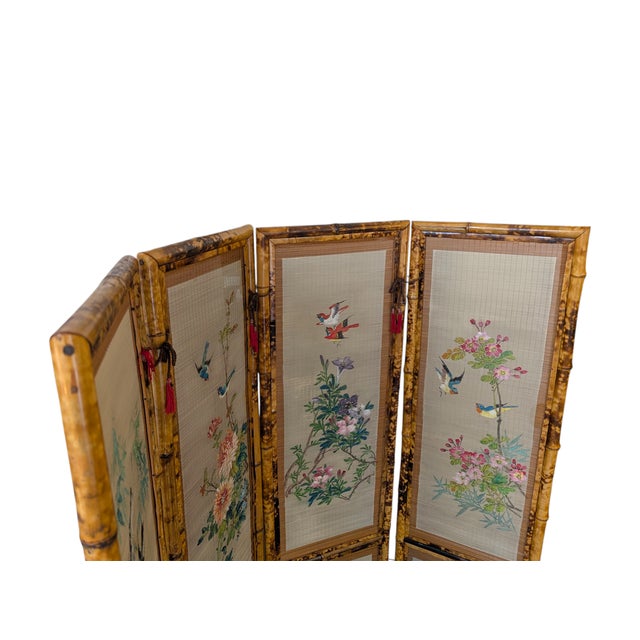 Oriental Four-Panel Room Divider in Bamboo Wood, 1950s For Sale - Image 5 of 9