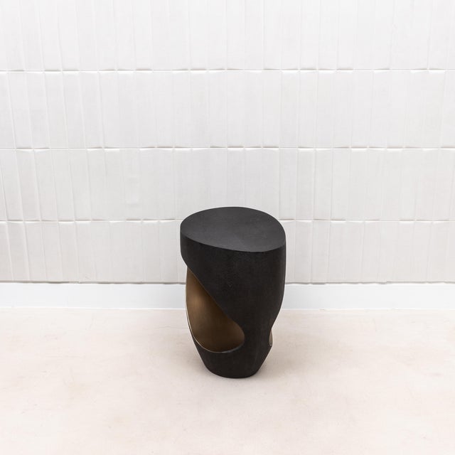 R & Y Augousti Stool in Black Shagreen With Bronze Patina Brass by R&y Augousti For Sale - Image 4 of 11
