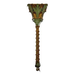 Mid 20th Century Italian Foliate Verdigris and Gilt Tall Metal Wall Sconce For Sale