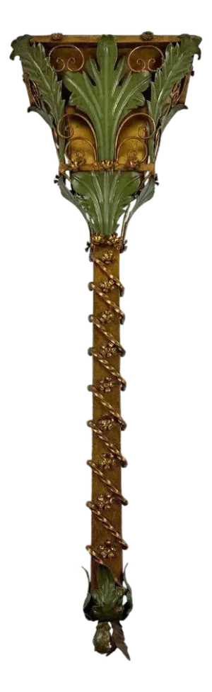 Mid 20th Century Italian Foliate Verdigris and Gilt Tall Metal Wall Sconce