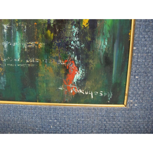S Tokuyoshi Signed Framed Mid Century Modern Abstract Oil Painting For Sale - Image 4 of 8