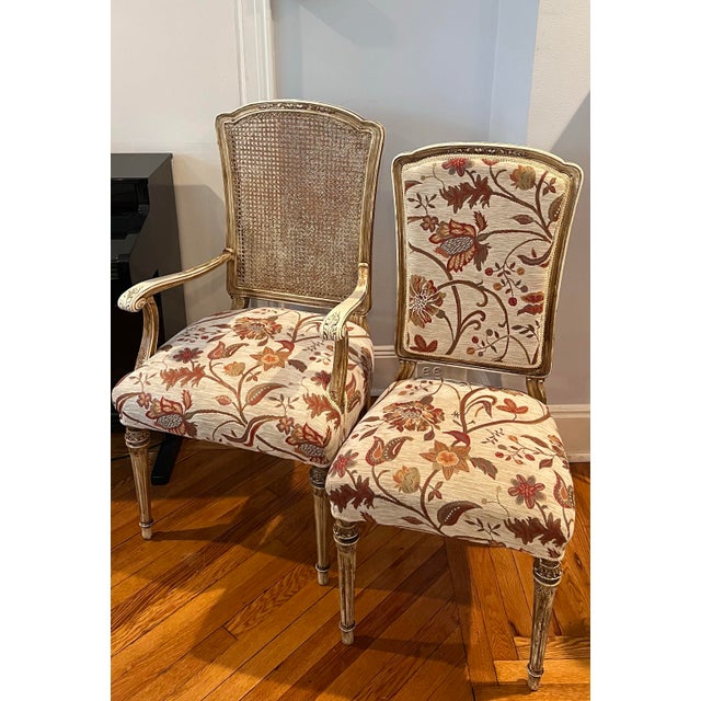 Set of 6 Vintage Louis XVI Dining Chairs in Premium Tapestry Jacquard Fabric For Sale - Image 10 of 12