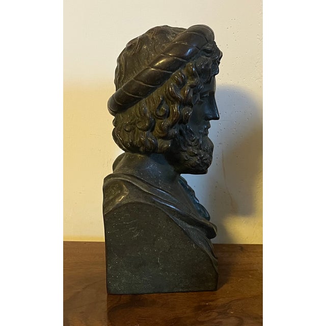 Antique 19th century Grand Tour classical bronze library bust of Asclepius, Greco-Roman God of medicine. Asclepius is the...