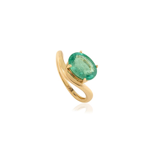 Art Deco Designer 2.43 Carat Genuine Emerald Wave Chunky 14k Gold Ring Size 6 For Sale - Image 3 of 13