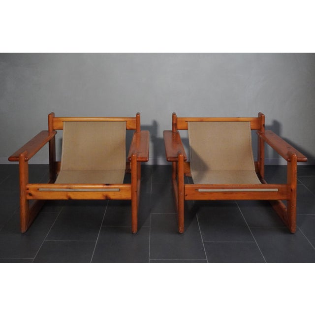 Pine and Fabric Armchairs in the style of Afra and Tobia Scarpa, 1970s, Set of 2 For Sale - Image 17 of 18