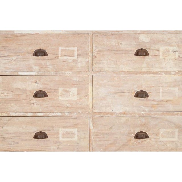 circa 1880 19thC Monumental Dry Scraped French Bank of Pine Drawers An exceptional example W275 x D57 x H98 cm Weight 143Kg