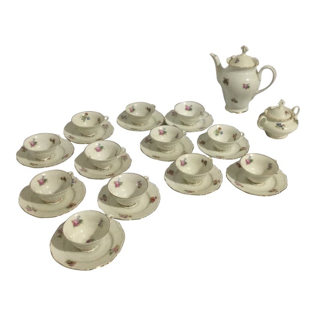 Vintage Karlskrona Porcelain Upsala Ekeby Karlskrona Sweden Bone China Tea Set- 14 Pieces For Sale