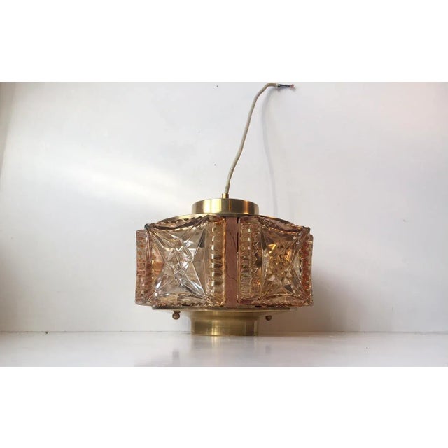 Mid-Century Danish Glass, Rosewood, and Brass Pendant Lamp from Vitrika, 1960s For Sale - Image 10 of 10