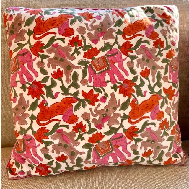 Pair of Roller Rabbit Pillows in Pink and Orange Elephants and Lions For Sale - Image 12 of 12