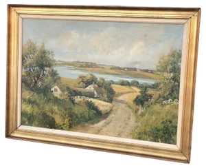 Danish Artist, Landscape, Large Oil on Canvas, Framed