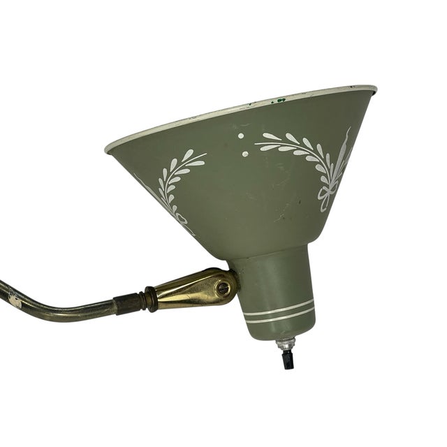 Green Vintage Mid-Century Modern Sage Green Tole Scissor Arm Wall Lamp For Sale - Image 8 of 12