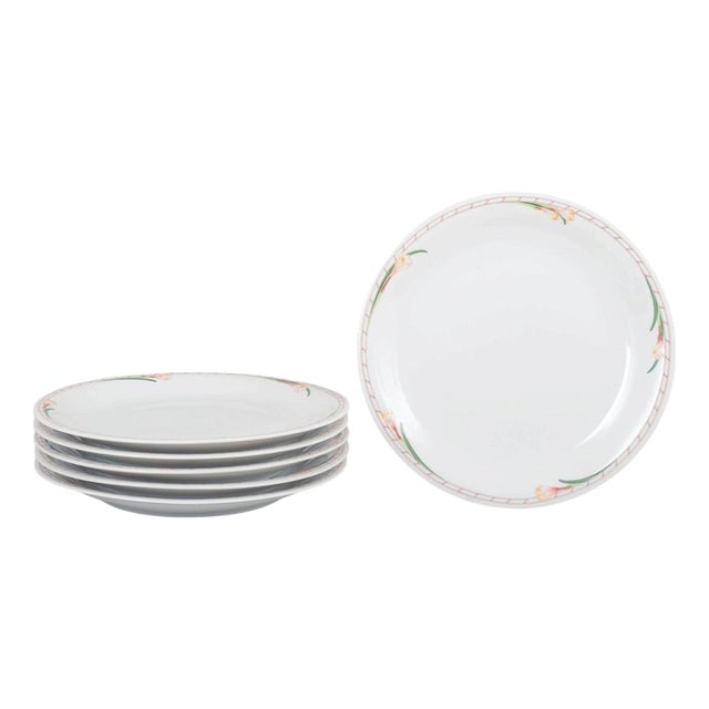 Fleur Pattern Dinner Plates in Porcelain, Rörstrand, Sweden, 1980s, Set of 6 For Sale