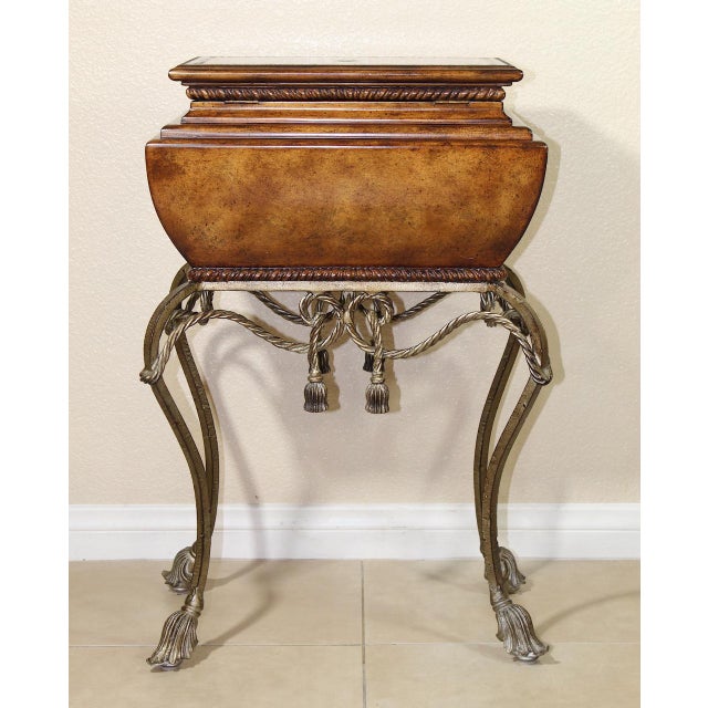 Burnt Umber 1980s Maitland Smith Vintage Gilt Steel Rope Vanity Table - French Style With Tassel End Legs and Lift-Top Storage For Sale - Image 8 of 12