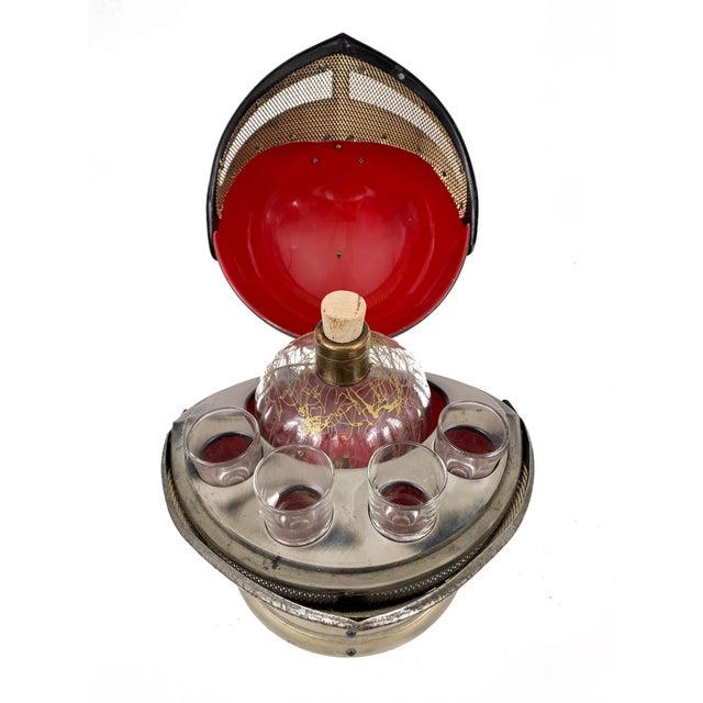 Vintage 1960s Medieval Knight Helmet Liquor Bottle Decanter Shot Glass