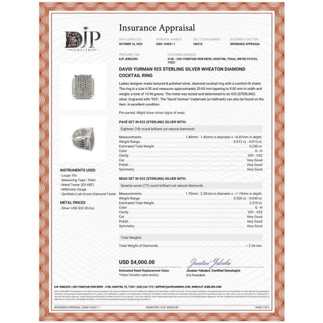 Metal David Yurman 925 Sterling Silver Wheaton Diamond Cocktail Ring For Sale - Image 7 of 7