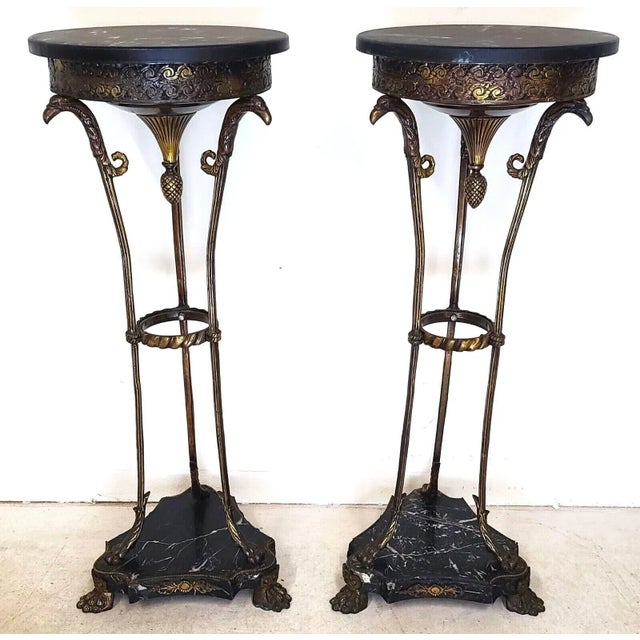 Mid 20th Century Antique Grand Entrance Italian Brass Griffins & Marble Display Stands - a Pair For Sale - Image 5 of 13