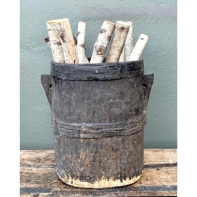 Charcoal Vintage Patinated Wood Bucket For Sale - Image 8 of 12