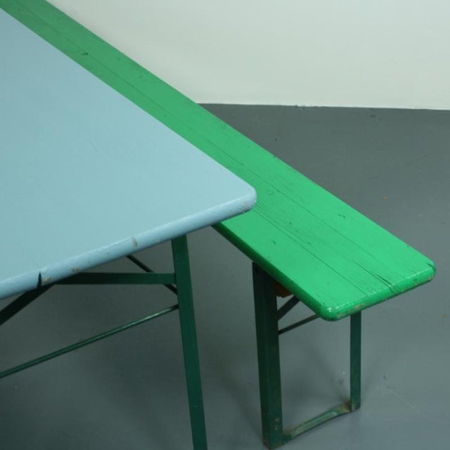 Vintage German Beer Table with Benches, Set of 3 For Sale - Image 4 of 7