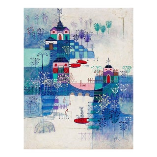Heshi Yu, Abstract Village Naive Chinese Modernist Painting For Sale