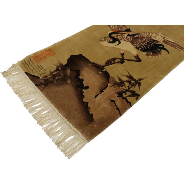 Japanese Antique Chinese Pictorial Rug Tapestry With Traditional Crane Design - 02'00 X 04'01 For Sale - Image 3 of 10
