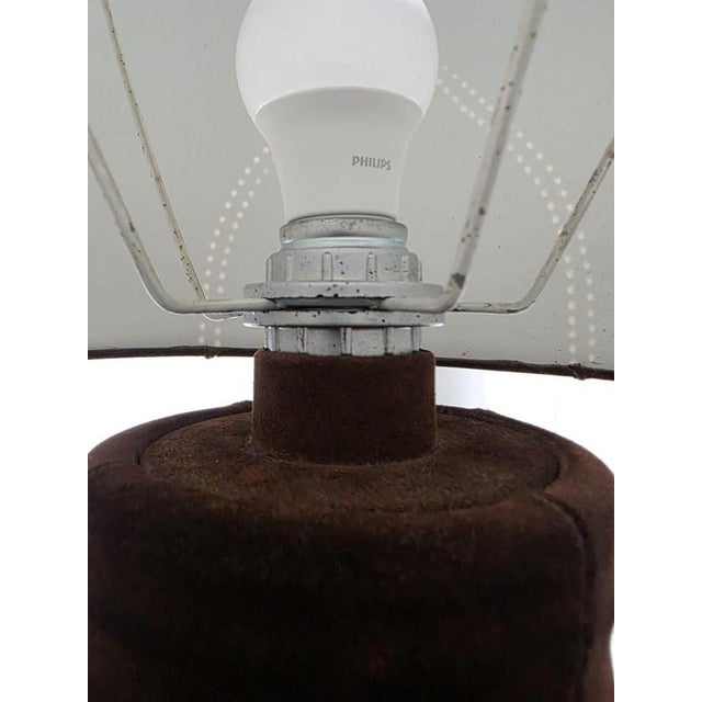 Large Vintage Suede Table Lamp with Matching Shade, 1970s For Sale - Image 6 of 7