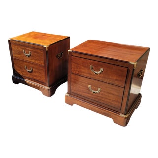 Mid 20th Century Vintage National Mount Airy Campaign Style Bedside Table - a Pair For Sale