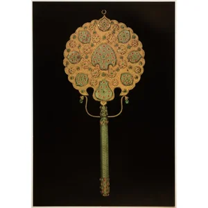 "16th C. Imperial Mirror With Scalloped Edge", Original 1940s Gold-Foiled Swiss Photogravure