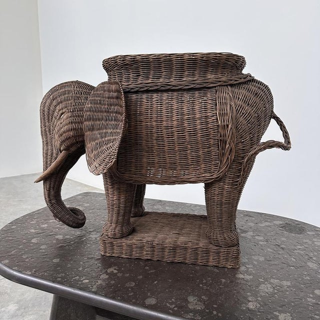 Large Vintage Bohemian Wicker Elephant Plant Stand For Sale - Image 4 of 8