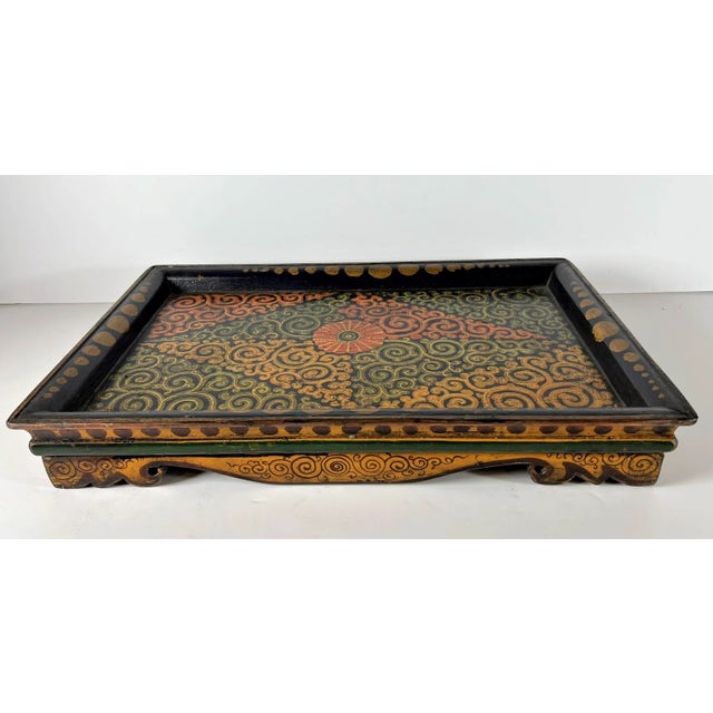 Early 21st Century Colorful Painted Tibetan Design Tray For Sale - Image 11 of 11