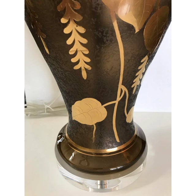 Vintage 1920s French Glass Lamp With Gilt Floral Design For Sale - Image 11 of 13