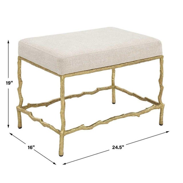 A plush ecru fabric rests on intricately crafted branches of cast aluminum, finished in a golden glam hue. This generous...