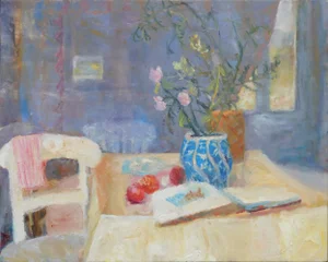 The New Blue and White Vase, Contemporary Still Life Oil Painting by Alice Mumford