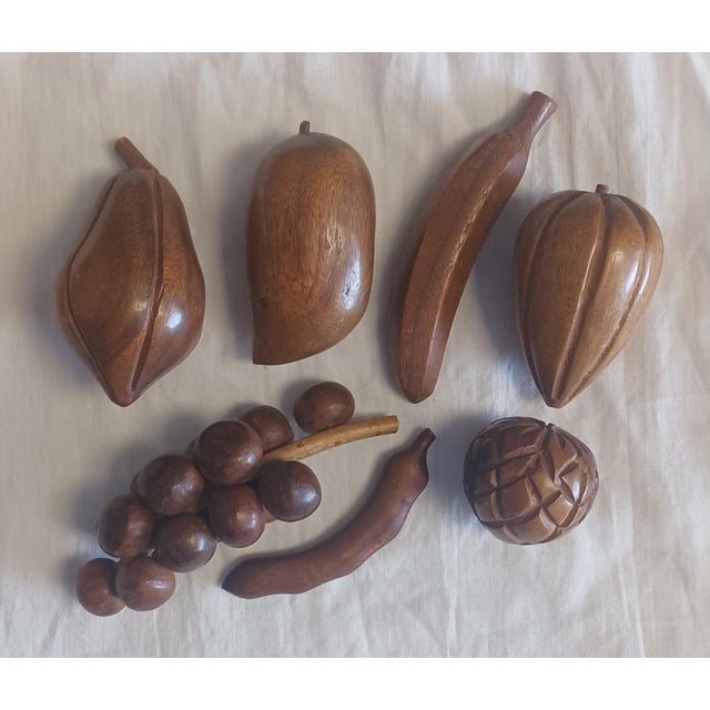 Mid 20th Century Mid-Century Modern Hand-Carved Monkey Pod Wood Fruit & Leaf Bowl Set - 8 Pieces For Sale - Image 5 of 5
