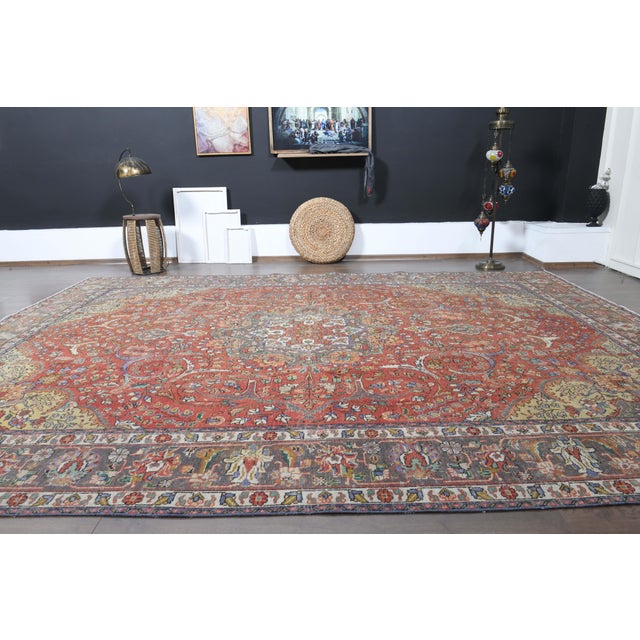 1970s Vintage Persian Handmade Wool Orange Oversized Area Rug For Sale - Image 11 of 11