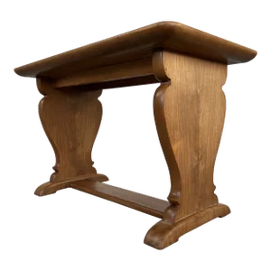 Vintage French Walnut Trestle Side Coffee Table or End Table